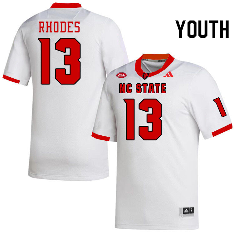 Youth #13 Ethan Rhodes NC State Wolfpack College Football Jerseys Stitched-White